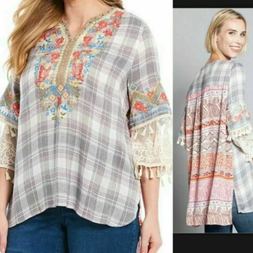 John Mark Starwood Boho Tunic Top Embroidered Lace Top